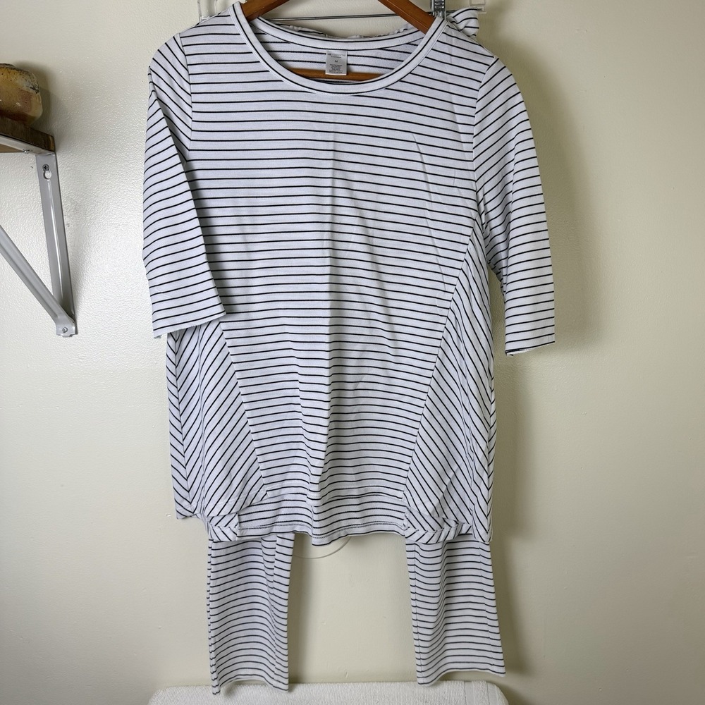 Liz Claiborne Sleepwear Pajamas Set Womens Med White Black Stripe Stretch Lounge